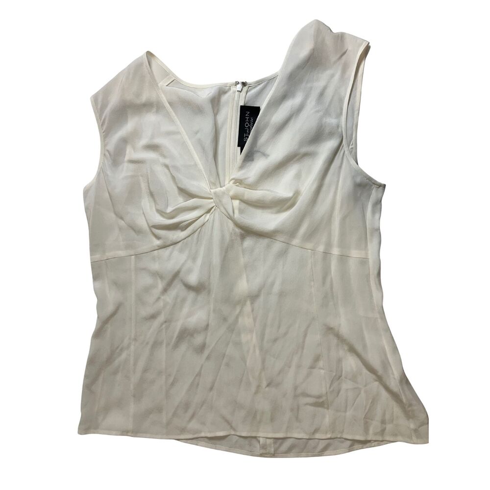 St. John Couture Ivory Silk Draped Twist Front Sleeveless Top Size 14 - Picture 2 of 10